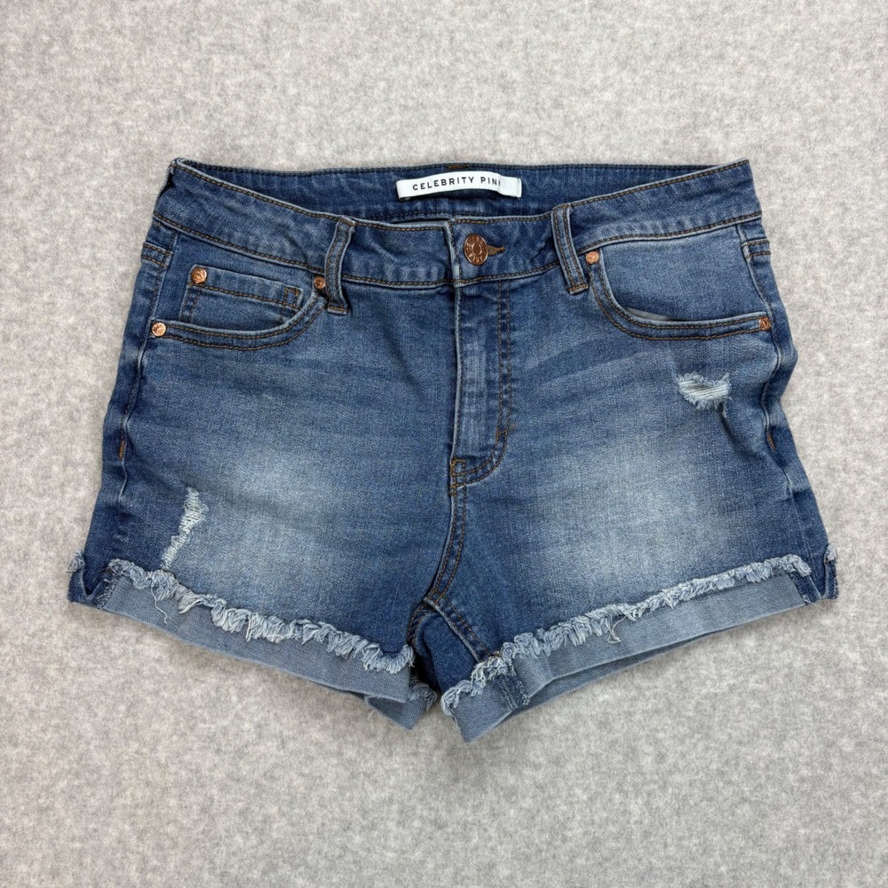 Celebrity Pink Jean Shorts Girls 5/27 Blue‎ Medium Wash Booty Distressed Frayed